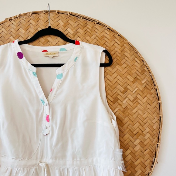 CHARMING MOD CLOTH WHITE‎ W/ COLORFUL POLKA DOTS SLEEVELESS V-NECK DRESS - NWT - Picture 9 of 15